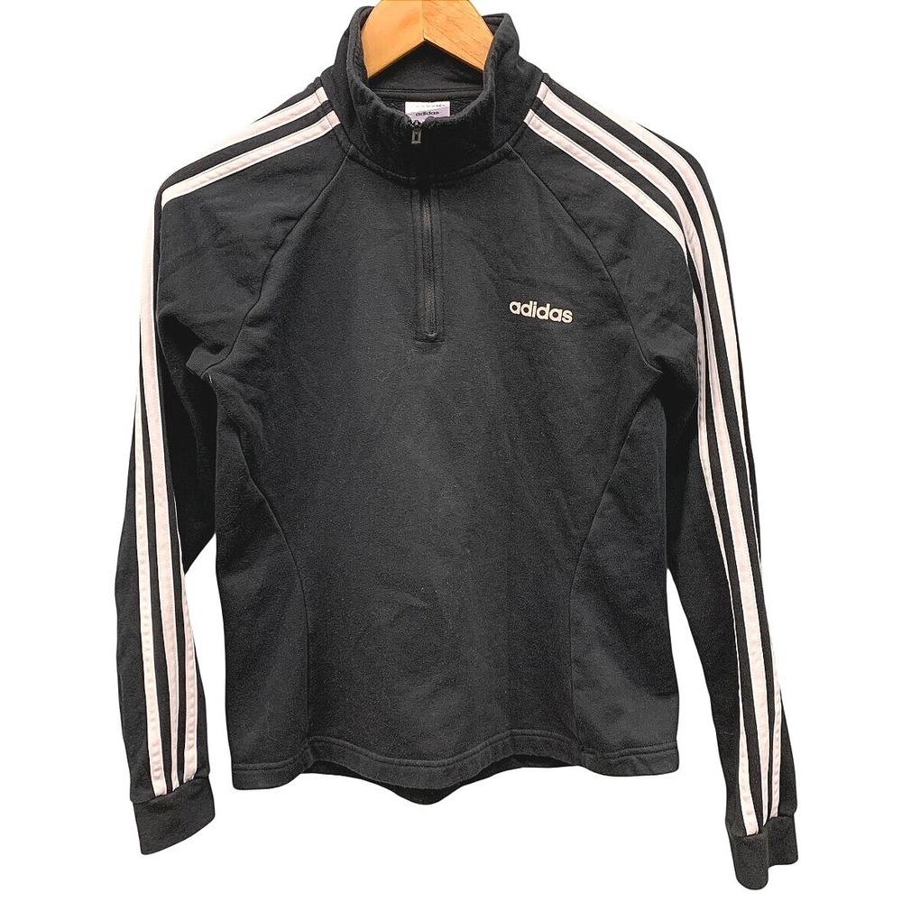 Adidas Pullover Sweatshirt Women's Small Black 3-Stripes 1/4 Zip Track Top